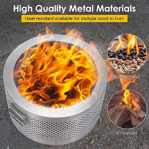 20Inch Large Firepit - Fire Pits for Outside with Portable Carrying Storage, Outdoor Fireplace for Camping Picnic Backyard Beach,Stainless, L - Image 3