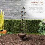 Alpine Corporation MAZ254 Outdoor Floor Tiered Vintage Water Fountain w/ 6 Hanging Cups, Soothing Tier Waterfall, 38", Bronze - Image 4