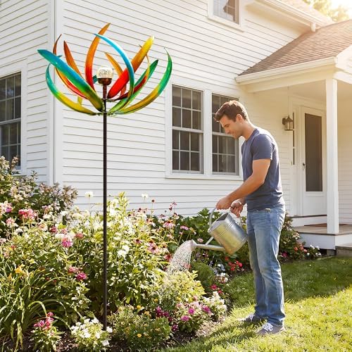 83-Inch Solar Wind Spinner Outdoor Metal, Kinetic Yard Art with Glass Globe - Image 5
