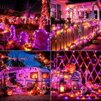 Jedavai 6Pack 240FT 600 LED Solar Halloween String Lights, Orange & Purple Solar Lights Outdoor with 8 Lighting Modes Waterproof Solar Fairy Lights for Garden Yard Patio Party Tree Decoration - Image 2