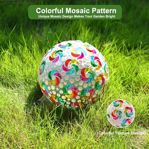 VOREEN Mosaic Garden Gazing Ball, Handcrafted Colorful Pinwheel Glass Decorative Ball, 10 Inch for Indoor & Outdoor Yard Lawn Patio Garden Decor - Image 4