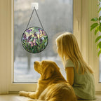 Purple Berries and Butterflies Stained Glass Window Hanging Panel – 11.8in Floral Nature Suncatcher Wall Art for Home Window Decor and Gift - Image 3