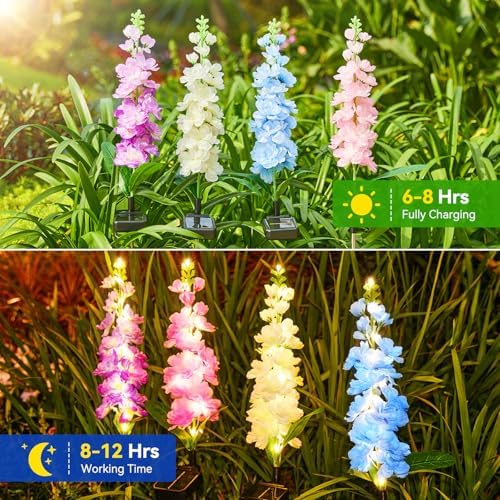 KOOPER Solar Delphinium Flower Lights Outdoor, 8 Pack, 72 LEDs, Waterproof - Image 5