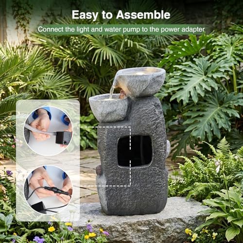 Giantex 5-Tier Outdoor Water Fountain with Lights, 17.5 Inch Cascading Bowls Tabletop Waterfall Fountain with Pump, Resin Garden Water Feature for Indoor Outdoor Patio, Yard, Porch Decor - Image 4