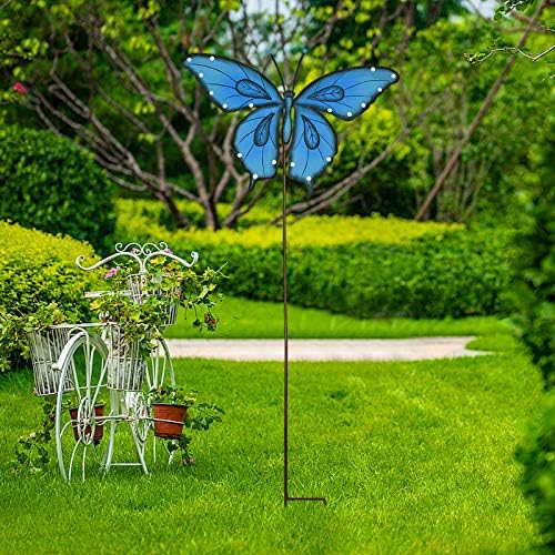 Garden Decor Metal Yard Stakes Spring Lawn Art Decorative Plant Stake Indoor Outdoor Ornaments Decoration for Patio Pathway Backyard (Blue + Green Butterfly) - Image 5