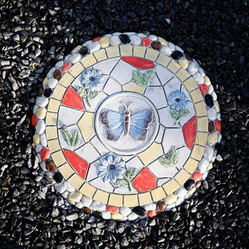 Kunovo Outdoor Garden Stepping Stone, Round Dimensional Pattern Walkway Step Stones Φ 13"", Multicolored Decorative Stone for Pathways/Lawns/Pond Areas (Style : Butterfly, Size : 2PCS), 58741 by Kunovo