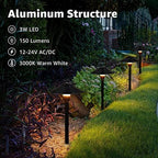SUNVIE 3W Low Voltage Pathway Lights, 8-Pack 3000K 12-24V Classic Aluminum - Image 2