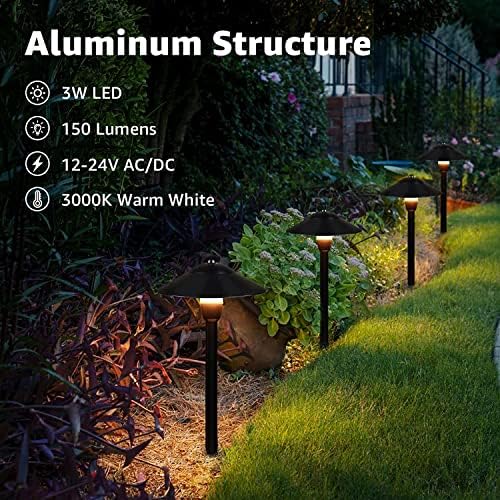 SUNVIE 3W Low Voltage Pathway Lights, 8-Pack 3000K 12-24V Classic Aluminum - Image 2