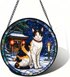 Stained Glass Window Hanging Japanese Bobtail Cat Suncatcher Gifts 9.8" by Unknown