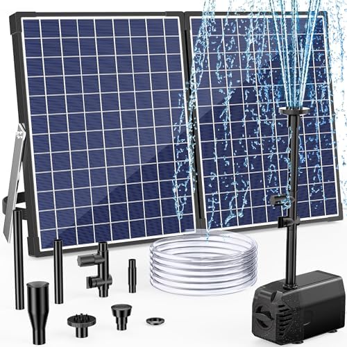 POPOSOAP 35W Solar Fountain Pump, 420GPH Solar Pond Pump with Dry-Run Protection, Solar Powered Water Pump with PVC Tubing, 17Ft Cord for Ponds, Garden, Hydroponics, Waterfall by POPOSOAP