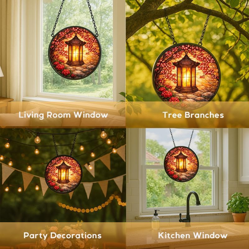 Stained Glass Window Hanging，Japanese Style Lantern 11.8in Sun Catchers Indoor Window, Home Decor Inside and Outside the Cottage, Gifts for Women - Image 5