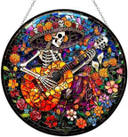 Mexican Skull Playing Guitar Stained Glass Suncatcher Window Hangings, Mexican Decor, Sugar Skull Gifts for Women 9.8" by HYPESTYLE