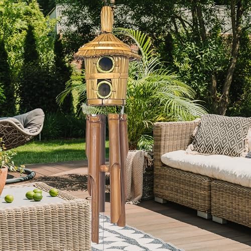 Bellaa Bamboo Wind Chimes with Bird House - 38" Handmade Japanese Style Wooden Windchime for Outdoor Garden Patio Decor - Deep Tone Musical Gift - Image 4