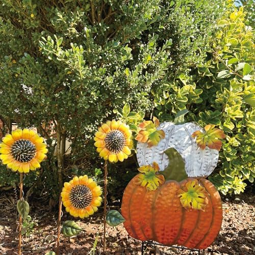 Set of 2 Metal Pumpkin Yard Stakes Fall Harvest Garden Lawn Yard Porch Outdoors Welcome Decorations, Autumn Halloween Thanksgiving Decorative Pumpkins Outdoor Décor - Image 6