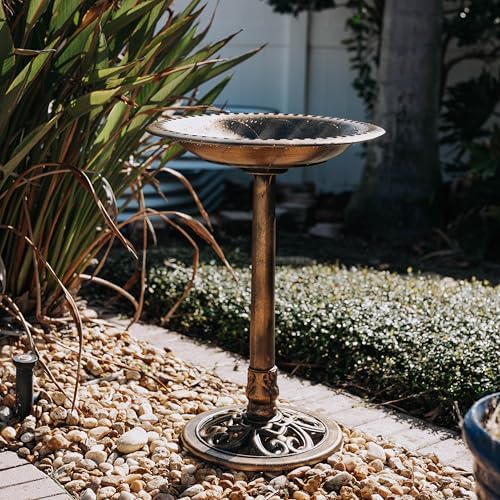 Backyard Expressions Outdoor Garden Bird Bath - Bronze - Weather Resistant Resin with Ground Stakes - 27 Inch - Image 5