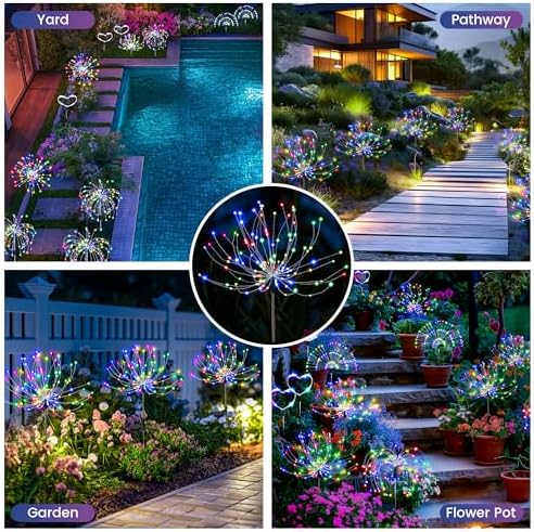 PEVOROS Solar Firework Fairy Garden Lights Outdoor, Colorful, 8 Pack - Image 4