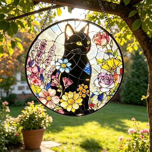 Larger 12-in Black Cat Suncatcher Stained Glass Window Hanging Sun Catcher - Image 4