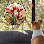 Red Flowers Green Leaves Stained Glass Window Hanging Suncatcher Gifts 9.8" - Image 4