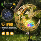 Solar Lights Outdoor Decor Hummingbird Colorful Cracked Glass Moon Lights - Image 3