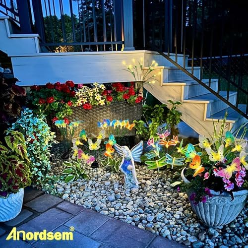 Anordsem Solar Garden Lights Outdoor: 32 Removable Fiber Optic Fabric Butterflies 4 Pack - Waterproof Fun Animal Decoration for Yard Patio - Gardening Gifts for Garden Lovers - Image 6
