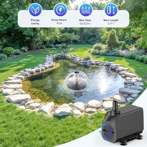 Antfraer Floating Pond Fountain with Remote Control RGB LED Lights, 40W 660GPH Water Pump with 3 Spray Modes, Floating Fountain 27FT Cord & 65.6FT Mooring Line for Garden Ponds, Outdoor Water Features - Image 5