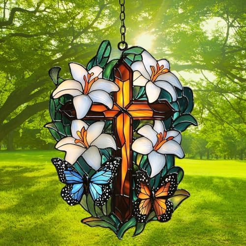 Floral Cross Acrylic Suncatcher - Image 3