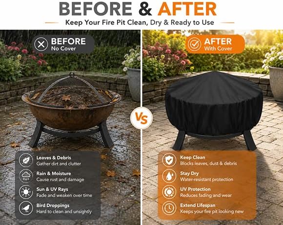 Round Fire Pit Cover for Member's Mark Tabletop Fire Bowl, Compatible con Best Choice Products, Cubierta Redonda de Tela Oxford 420D con Cordón Ajustable para Patio y Jardín,B 96 * 50cm - Image 5