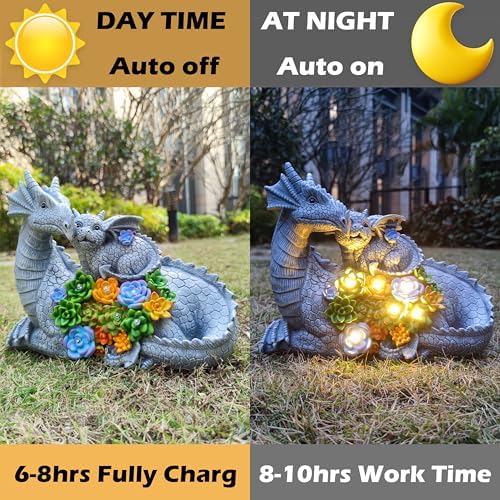 Solar Dragon Garden Statues Outdoor Decor, Resin Dragon Figurine with Succulent and 6 LED Lights Lawn Patio Balcony Art Decoration,Housewarming Birthday Gifts for Grandma Mom Women - Image 4