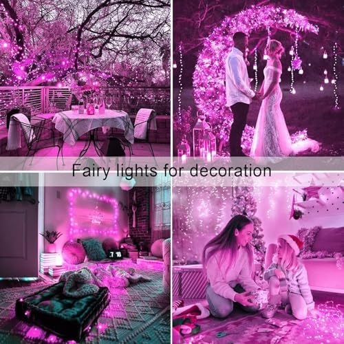 JMEXSUSS 4 Pack Solar Fairy Lights, 33ft 100 LED Pink Solar Lights Outdoor - Image 4