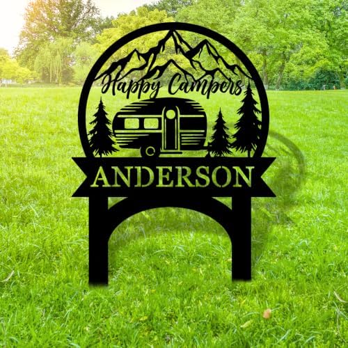 Custom Happy Camper Signs, Personalized Camper Yard Sign, Hanging Camping Sign, Camper Metal Decor, RV Decor, Campground Sign, Campground Present, Dad's Present by MBKJCUSTOM
