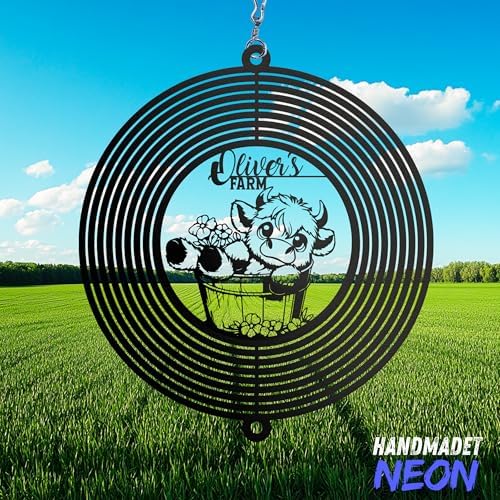 Personalized Wind Spinner Sublimation Hummingbird Custom Name Flowers Metal Art Laser Cut Design 3D Decor for Garden Yard Outdoor Indoor Lawn Patio Porch Birds Lover Presents (Cute Cow) - Image 2