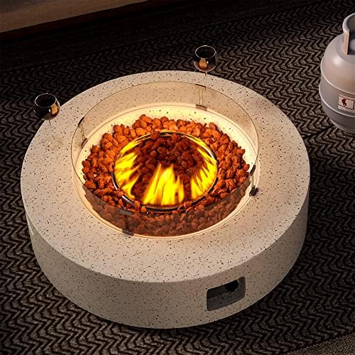 SUNBURY Outdoor 42 Inch Propane Fire Pit Table, Patio Gas Fire Table 50,000 BTU Fire Pit for Outside in Spotted White w Glass Wind Guard, Lava Rocks - Image 6
