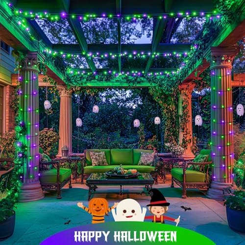 JMEXSUSS 2 Pack Solar Halloween Lights, Tot. 400LED 151FT, Purple and Green - Image 5