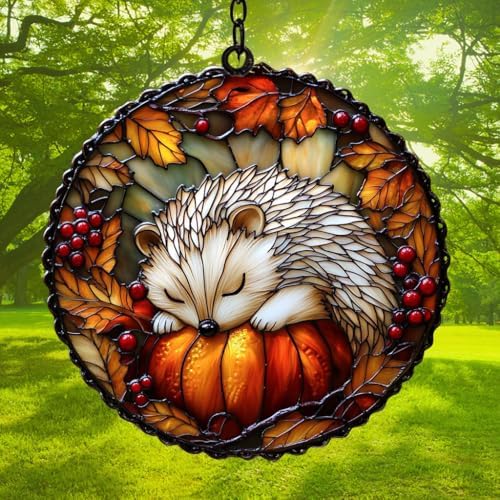 Hedgehog Pumpkin Maple Leaf Acrylic Suncatcher - Image 3