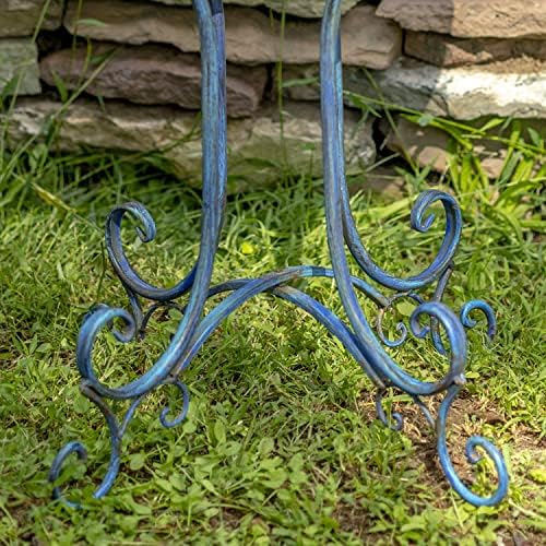 Zaer Ltd. Deep Well Made Metal Birdbath with 2 Cast Iron Birds and Leaf Decoration (Frosted Blue) - Image 5