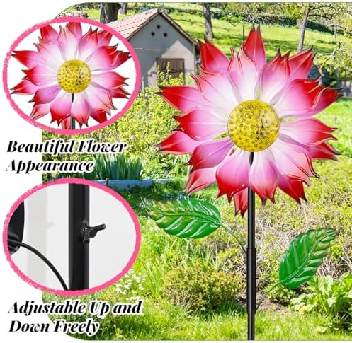 Pink Metal Wind Spinners Outdoor for Garden Yard, 63.4" Kinetic Large Wind Spinner & Sculptures with Stable Metal Stake, Garden Windmill for Yard Lawn Patio Art Decor - Image 3