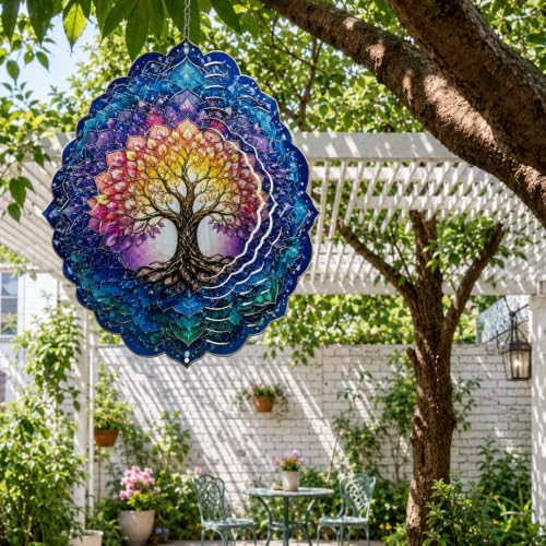 Shwing 12 Inch Wind Spinner Tree of Life Hanging Decor Colorful Spiritual Metal Ornament Outdoor Kinetic Garden Art 3D Wind Spinner for Patio Porch Balcony Backyard Meditation Decoration by Unknown
