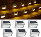 6 Pack Solar Step Lights Outdoor 6 LED Solar Deck Lights Warm White Waterproof Stainless Steel Solar Powered Stair Lights for Decks Steps Wall Railing Stair by Qixivcom