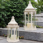 NEEDOMO Lanterns Decorative Outdoor & Indoor, Set of 2 Outdoor Lanterns for Porch,Large Candle Lantern, Beige Metal Frame with Glass for Fall, Christmas by NEEDOMO-LightUpYourSpace