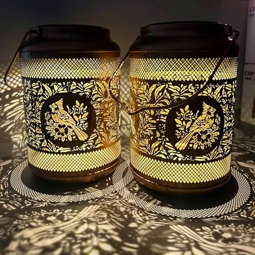 Solar Hanging Lanterns Outdoor Waterproof, 2 Pack Metal Decorative Lights by HGRXIJtz