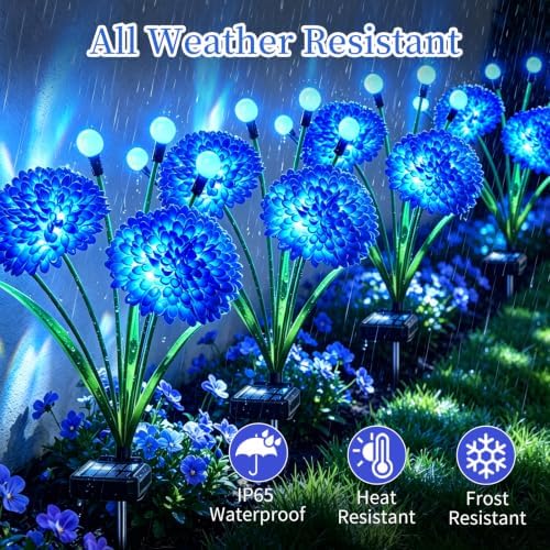VOOKRY Solar Flowers Outdoor Waterproof, 8 Pack Blue Garden Lights with Swaying Firefly Lights, Flower Light Garden Decor for Yard Patio Pathway Lawn Grave, Gardening Gifts for Women Mother's Day - Image 3