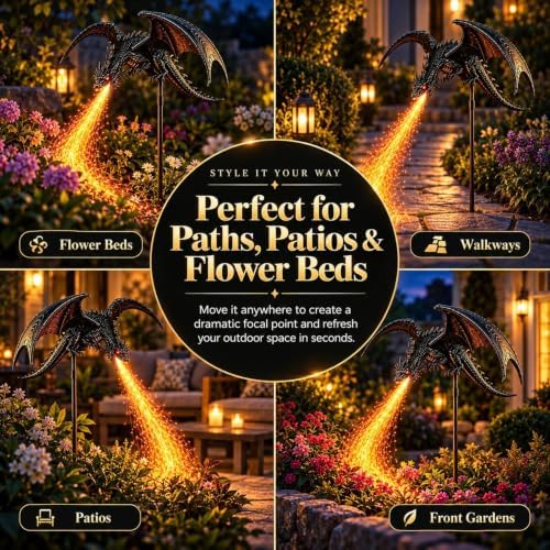 Solar Dragon Garden Stake Lights, Fire Breathing Dragon Decor for Backyards，#1PC - Image 7