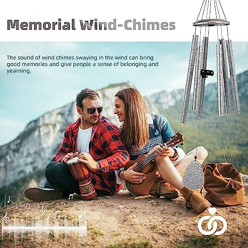 FSVGYY Wind-Chimes-Outdoor-Deep-Tone, Large Soothing Melodic Tones Windchimes, Wind Chimes for Outside, Memorial Wind Chime Best Gift for Mom Women Grandma Neighbors(32" Silver Coated Aluminum) - Image 2