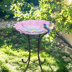 MUMTOP Outdoor Glass Bird Bath with Metal Stand for Yard Garden Decor, Pink - Image 6