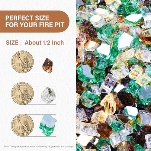 NUPICK 10 Pound Fire Glass, 1/2 Inch Reflective Fire Pit Glass - Image 2