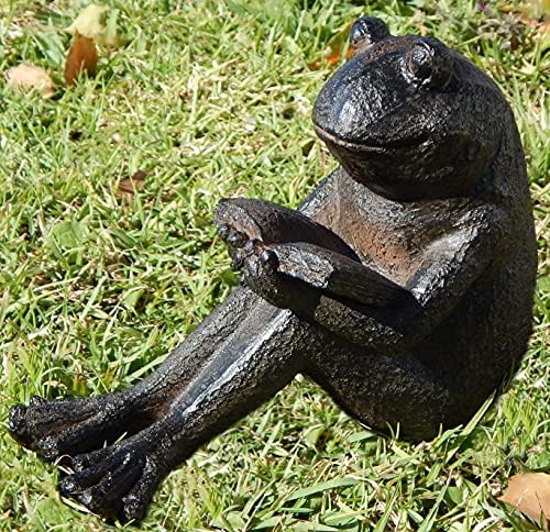 Bellaa Reading Frog Garden Statue - Whimsical Polystone Outdoor Figurine, 8" Decorative Frog Sculpture for Patio, Yard, Lawn & Home Decor - Image 2