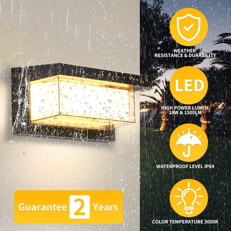 18W Modern LED Wall Light Outdoor 2Pack,3000K Warm White Waterproof Porch Patio Lights Mount Outside Fixtures,Matte Black Aluminium - Image 4