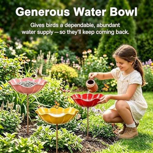 Handmade Metal Flower Garden Stake Bird Bath Bowl, Blue - Image 2