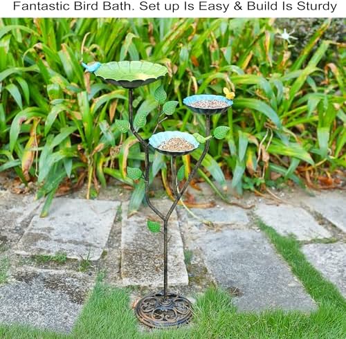 Bird Baths for Outdoors, 37" H Bird Bath for Outside, 3-in-1 Bird Feeders for Outdoors, Pedestal Birdbaths, Metal Bird Bath Bowl for Garden, Lawn, Yard Decor - Image 6