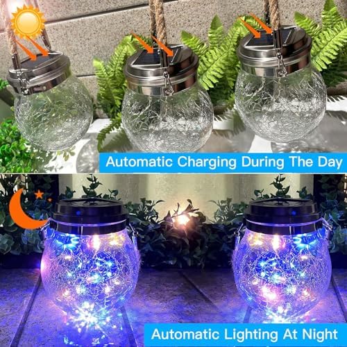Hang Outdoor Solar Lights Waterproof, 2 Pack 30LED Cracked Glass Ball Decorative Lanterns, Solar Powered Landscape with Handle for Yard Patio Fence House Holiday Decor, Birthday Gift for Women - Image 2